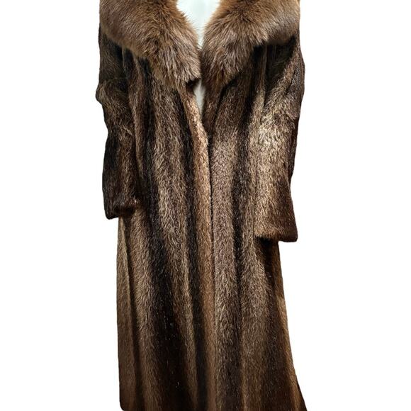 Authentic Vintage John Wanamaker Tricolor Brown Long Fox Collar Mink Fur Coat - Picture 10 of 11